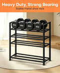 Heavy Duty 5 Tier Metal Shoe Rack Organizer for Garage and Entryway, shown with weights to demonstrate strength.