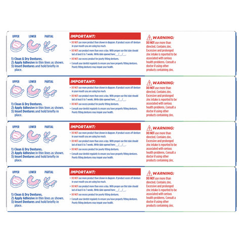 Back packaging instructions for Denture Adhesive With Scope Mint Fresh Breath, 2.0 Ounce Tubes Pack Of Four, showing usage directions.