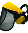Heavy Duty Face Shield And Ear Muffs Combo With Removable Visor for job site protection, safety yellow and black design.