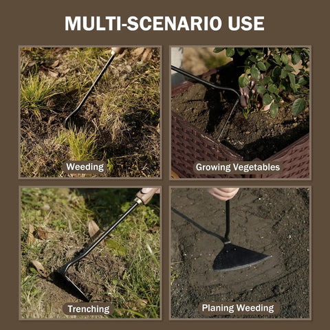 Triangle Hand Hoe For Weeding And Cultivating, Heavy Duty Stainless Steel Weed Puller With Walnut Handle used in various gardening scenarios