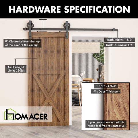 Black Rustic Non-Bypass Sliding Barn Door Hardware Kit For One Door With 6.6 Ft Flat Track And Spoke Wheel Roller Built Tough
