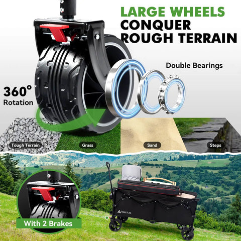Heavy Duty Foldable Wagon With 500 Lb Capacity And Big Beach Wheels, Extended Triple Capacity Utility Cart for all terrains