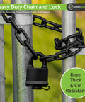 Hardened 8mm Security Chain With Weather Resistant Pad Lock For Gate, Bike, Generator, Fence And Outdoor Use around gate.