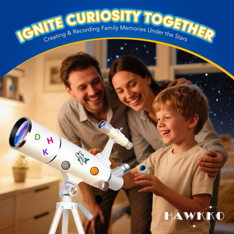 Family enjoying Beginner Friendly 80mm Refractor Telescope Kit for Adults and Kids with 500mm Focal Length at home