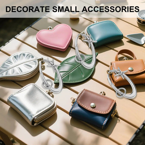 Various small accessories with Two Pack Star Carabiner Keychains Dope Y2K Aesthetic Clip For Keys Purses Backpacks Silver Chrome.
