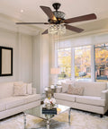 Double Lit 5 Blade Beaded Braid Led Ceiling Fan With Crystal Bead Shade And Dimmer for living room with autumn view