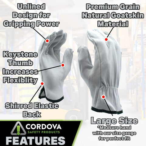 Premium Grain Goatskin Driver Gloves 12 Pack Unlined With Shirred Elastic Back And Keystone Thumb Large Brown