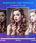 Image showing Automatic Light Balance comparisons with a woman adjusting lipstick, illustrating lighting effects.