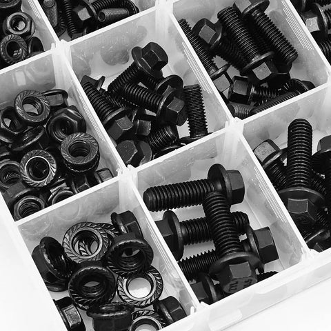 Heavy Duty Flanged Bolts And Nuts Kit Black Alloy Steel Grade 10.9 245 Pieces M6 M8 M10 in box