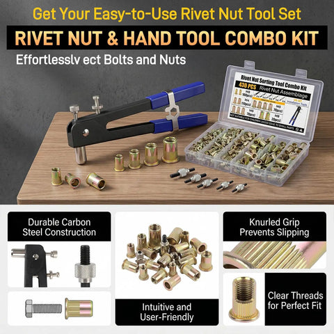 Heavy Duty 430Pc Metric Rivet Nut Tool Kit With Carbon Steel Assortment Set M3 M4 M5 M6 M8 Ideal For Furniture Marine Auto And Industrial DIY Projects, rivet nut tool and insert case