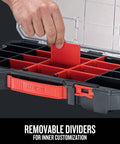 VersaStack 20 Compartment Small Parts Organizer With Removable Dividers, Clear Rugged Polycarbonate Lid open showing compartments