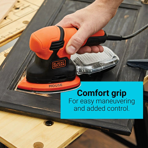 Compact 1.2 Amp Electric Mouse Detail Sander Handy For Tight Spaces with 14,000 Orbits Per Minute Efficient Dust Collection Canister