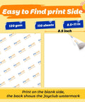 Premium Sublimation Paper 8.5x11 Inch 110 Sheets Fast Dry High Transfer Rate for Blank Tees with print side and watermark details.