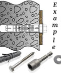 Nylon Dowel Kit With 8 Tough 10X50 Dowels, 8 Stainless Steel A2 6X50 Bottom Screws, 8 A2 Washers For M6, diagram of use for masonry.