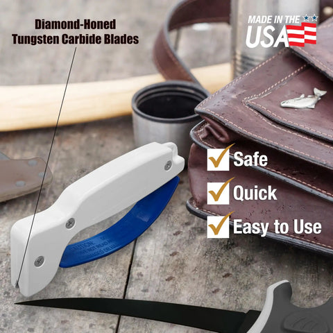 Handheld Tungsten Carbide Knife Sharpener Gets Dull Kitchen Blades Straight Back To Dang Sharp Shape In Seconds Quick Multi Purpose Edge Rebuilder For Serrated And Standard Cutlery Gear on wooden table