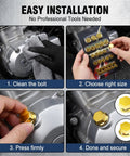 Hella Solid Gold Motorcycle Bolt Covers And Hexagon Engine Nut Caps With Wear Resistant Metal Screw Protectors during installation steps.