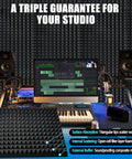 Pyramid Designed Acoustic Foam Panels 4 Pack 48 x 24 x 2 Inches Black High Density Soundproof Studio Foam For Walls Echo Reduction