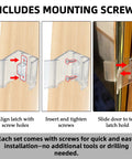 Installation steps for Universal Fit RV Sliding Mirrored Door Latch H527 Replacement, showing align, tighten, and test.