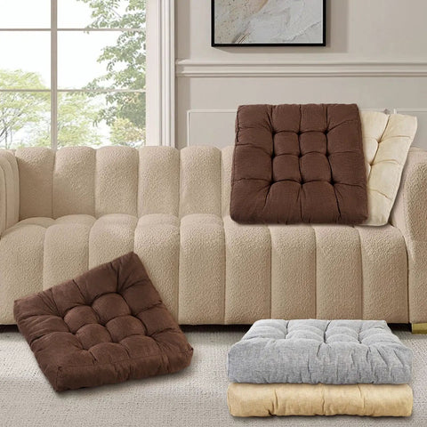 Meditation Floor Cushions Set Of 2 Comfy Thickened Memory Foam Pillows For Adults Large 22 By 22 Inch Square Seat Cushions For Tatami Living Room And Yoga With Back Support Pain Relief And Cozy Brown, brown tufted set on sofa