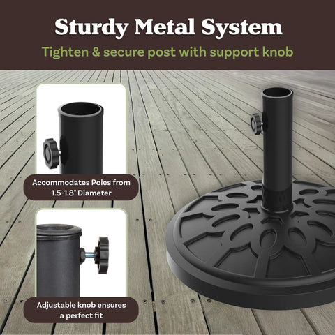 Heavy Duty 19 Pound Outdoor Umbrella Base Stand For Patio Tables And Tilt Freestanding Umbrellas, Durable Black Weighted Base with knob