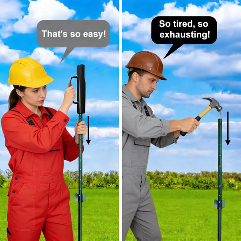 Comparison of using Beefy 24 Inch Fence Post Driver With Dual Handles versus manual hammering for fence installation.