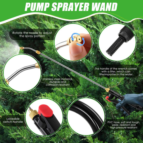 Pump Action Garden Sprayer Wand Retractable 29 Inch Stainless Steel Replacement Wand With PVC Hose And Shut Off Valve