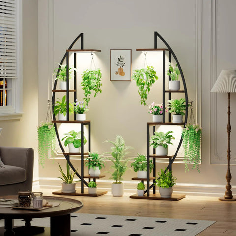 Tall Six Tier Indoor Plant Stand With Dual Head Full Spectrum Grow Lights, Solid Heavy Duty Metal Racks To Keep Your Leafy Buddies Thriving Indoors, Set Of Two Pack