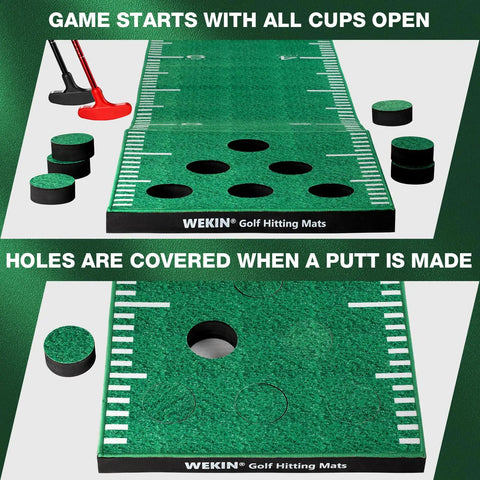 Indoor Putting Green Mat Set With Adjustable Putters, 2 Balls, 12 Hole Covers, Golf Training Mat For Home And Office setup