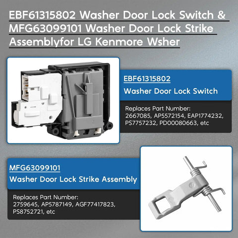 Washer Door Lock Switch Assembly Replacement For LG Front Load Washers EBF61315802 Compatible With WM3670HVA WM3670HWA WM3700HWA WM3080CW WM3770HVA Plus More, Easy Install, Durable Interlock For Safe, Efficient Wash Cycles.