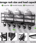 Power Tool Wall Mount Organizer With Charging Station And 8 Outlet Strip Heavy Duty Garage Drill Rack dimensions and features.