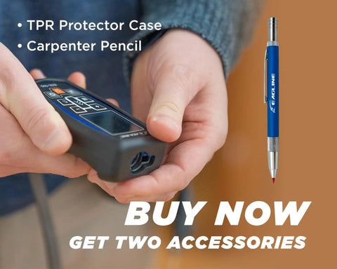 165 Ft Laser Distance Meter With Ocean Blue Finish, Ultra Fast Measurements For Home Projects, Area, Volume And Height, Includes Protective Cover And Carpenter Pencil For Handy DIY Tasks, with TPR case and pencil