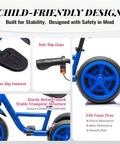 Electric Kid Ride On Trike For Toddlers Ages 2 To 5 With 3 Wheel Design 12V Battery And Dual 35W Motors Safe Durable Power For Stable Smooth Rides Kid Friendly Twist Grip Throttle Non Slip Pedals Easy Start Blue, blue metal frame and EVA foam tires