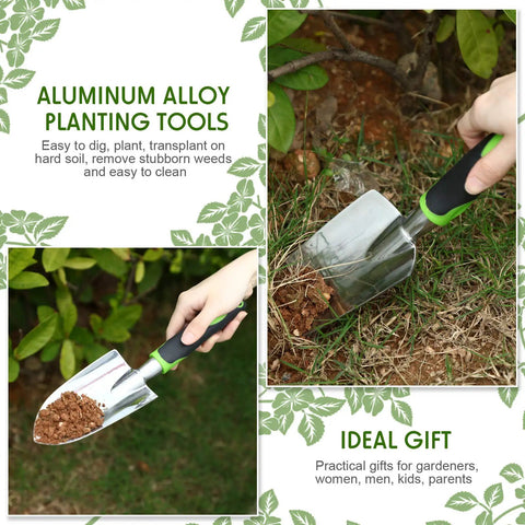 Two Pack Garden Trowel Hand Shovel Set With Soft Rubberized Non Slip Handle Aluminum Alloy Potting Shovel For Digging And Planting Comfortable Grip Lightweight Weed Tools In Yellow And Green Must Have Garden Tool Kit