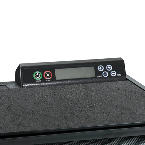 No Sweat Premium Electric Food Dehydrator With Clear Viewing Door and Five Stackable Trays features digital timer control panel.