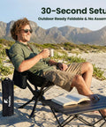 Man relaxing in Ultra Portable Folding Camping Chair With No Assembly 360 Degree Swivel Lightweight One Piece Design for adults on beach