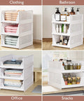 Four Pack Folding Closet Organizer Bins With Stackable Design For Wardrobe, Closet, Kitchen, Bathroom And Office White 4L Capacity