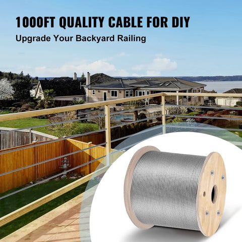 Stainless Steel Cable Rope One Eighth Inch For Railing Systems And DIY Projects, 1000 Ft Roll with coastal view background