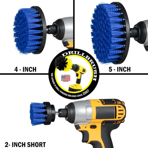 Powerful Drill Brush Hull Cleaner Kit for Fiberglass Boats with 4-inch, 5-inch, and 2-inch round spin brush attachments