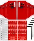 E Series Fire Alarm Lockout Kit 20 Pack with red lockout devices, labels, and hex wrenches for commercial building safety.