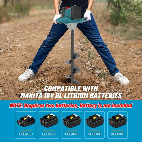 Person using Cordless Post Hole Digger For 18V Battery Systems, Electric Earth Auger Drill in garden, batteries not included