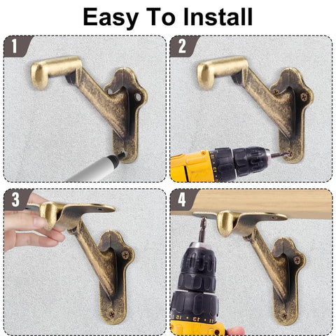 Rock Solid Handrail Stair Brackets For Staircases Heavy Duty Zinc Alloy Railing Supports With Screws Antique Brass Finish Easy Peasy Install steps.