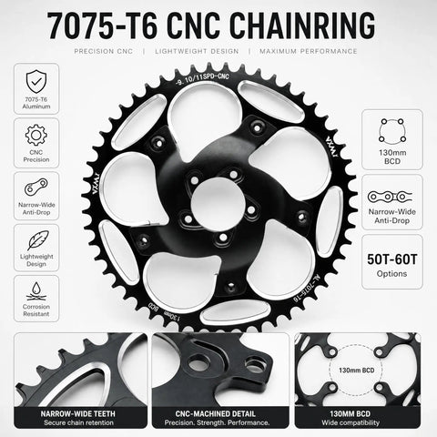 Chain Ring Sprocket Crank For Bafang BBSHD 130BCD Dope Aluminum Spider Adapter Kit 39T To 60T Compatible With EBike Motors CNC Machined