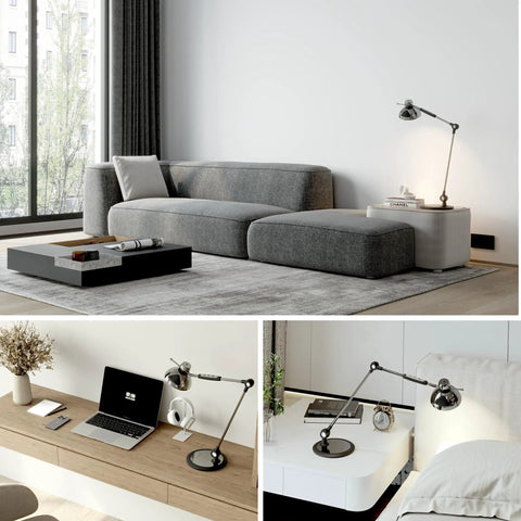 Led Desk Lamp With Gesture And Touch Control For Home Office, Tall Swing Arm Task Light, Eye Care Lighting Up To 1500 Lux, Dimmable Brightness With 12 Levels And 3 Color Temperatures, Weighted Metal Base For Stable Zoom Ready No Fuss Setup