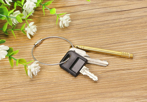 Heavy Duty 6 Inch Stainless Steel Wire Key Rings with keys and tools on wooden surface