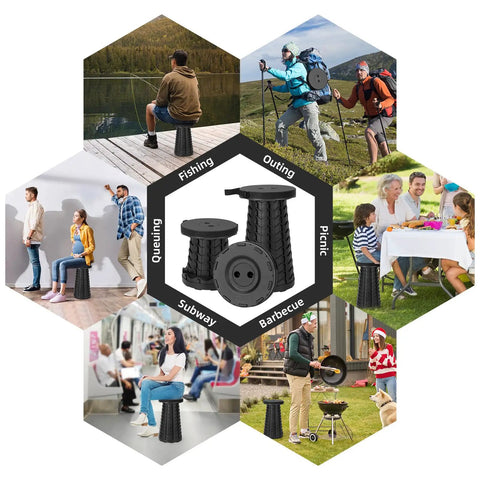 Collapsible Stool Folding Chair Portable Seat for Camping Fishing and Hiking 400 Lb Load Capacity with varied outdoor uses