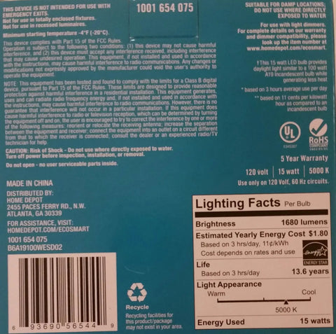 100W Equivalent Daylight A19 LED Light Bulb 2 Pack Dimmable Energy Star Certified 1680 Lumens Bright White for Home Office and Living Space Long Lasting Energy Efficient Easy Install Plug And Play
