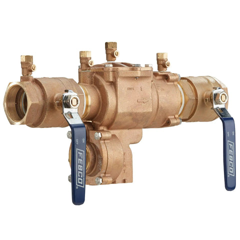 Pro Grade Lead Free Bronze Reduced Pressure Zone Assembly Featuring Slick Quarter Turn Shutoff Valves with inline serviceable design.