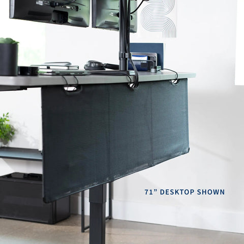 71-inch desktop with 60-Inch Under Desk Privacy Panel With Cable Management Sleeve And Wire Hider Kit Black Desk Skirt System Desk-Skirt-60 For A Clean Chill Workspace And Focused Workday