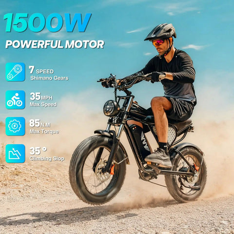 Person riding High Power 1500W Fat Tire Electric Bike for Adults with Removable 48V 20Ah Battery on rocky terrain