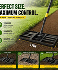 Heavy Duty Lawn Leveling Rake For Soil And Ground, 17x10 Stainless Steel Leveler Plate With Reinforced Welds, info graphics